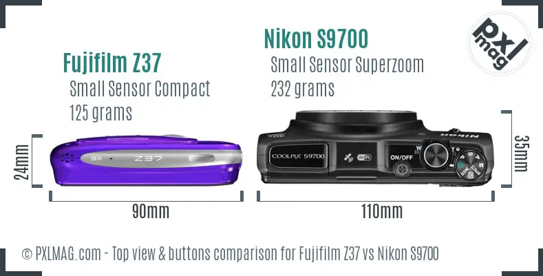 Fujifilm Z37 vs Nikon S9700 top view buttons comparison