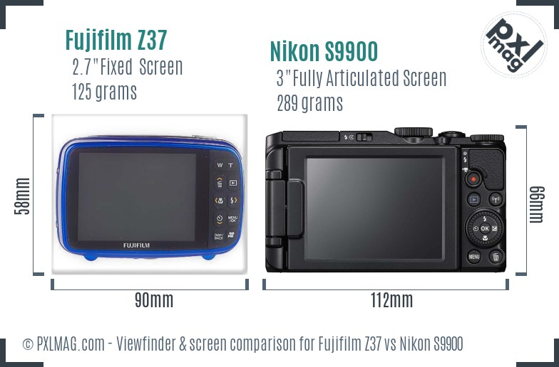 Fujifilm Z37 vs Nikon S9900 Screen and Viewfinder comparison