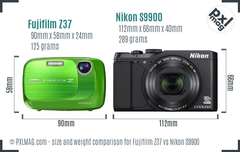 Fujifilm Z37 vs Nikon S9900 size comparison