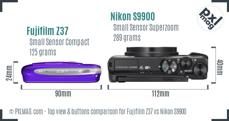 Fujifilm Z37 vs Nikon S9900 top view buttons comparison