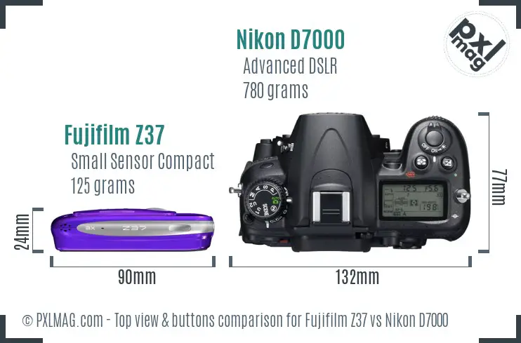 Fujifilm Z37 vs Nikon D7000 top view buttons comparison
