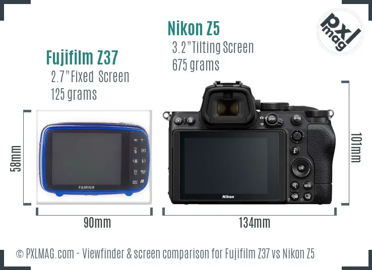 Fujifilm Z37 vs Nikon Z5 Screen and Viewfinder comparison