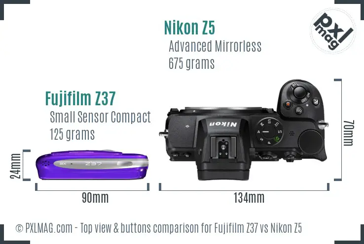 Fujifilm Z37 vs Nikon Z5 top view buttons comparison