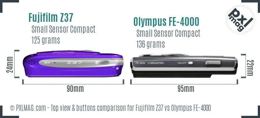 Fujifilm Z37 vs Olympus FE-4000 top view buttons comparison