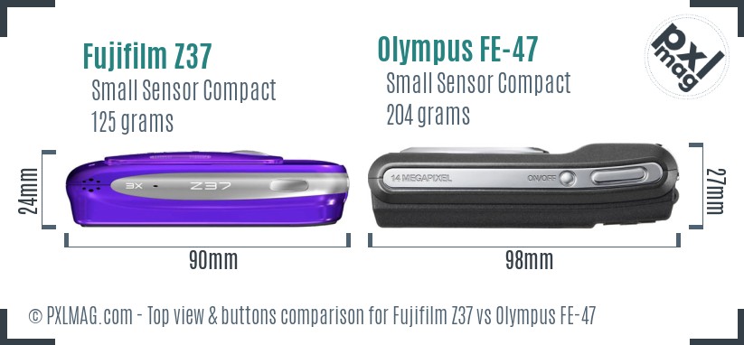 Fujifilm Z37 vs Olympus FE-47 top view buttons comparison