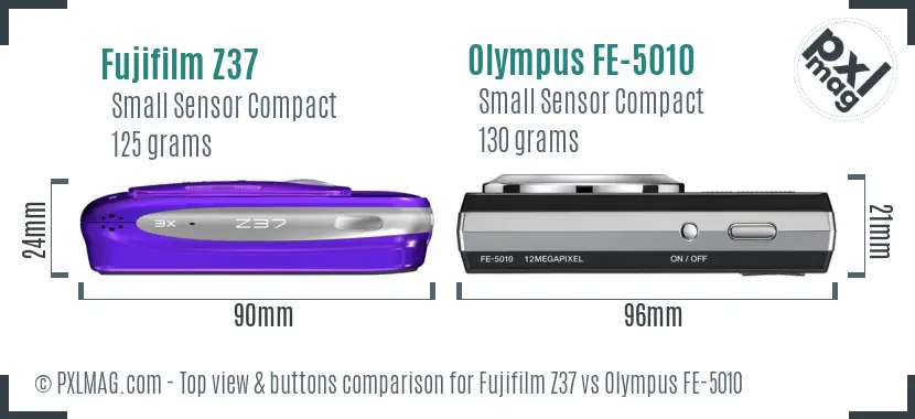 Fujifilm Z37 vs Olympus FE-5010 top view buttons comparison
