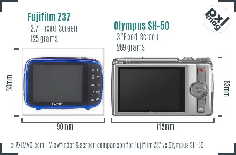 Fujifilm Z37 vs Olympus SH-50 Screen and Viewfinder comparison