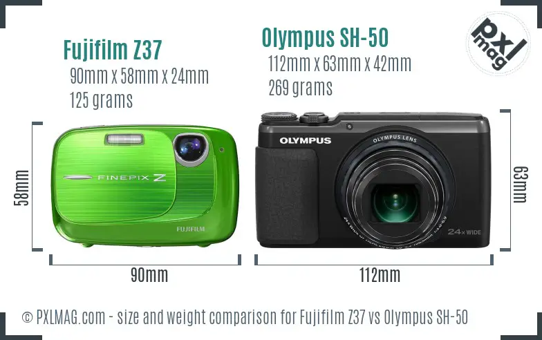 Fujifilm Z37 vs Olympus SH-50 size comparison