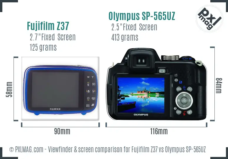 Fujifilm Z37 vs Olympus SP-565UZ Screen and Viewfinder comparison