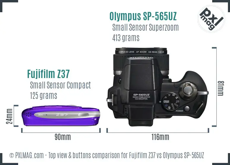 Fujifilm Z37 vs Olympus SP-565UZ top view buttons comparison