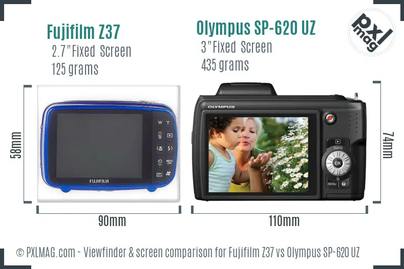 Fujifilm Z37 vs Olympus SP-620 UZ Screen and Viewfinder comparison