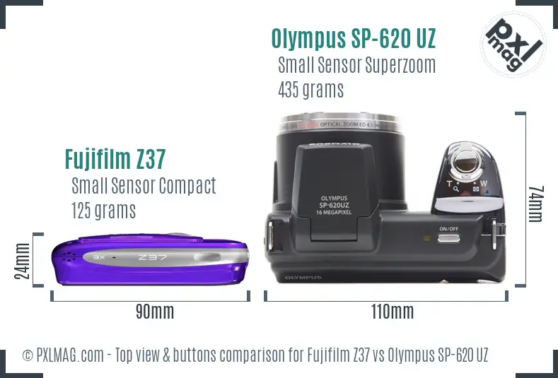 Fujifilm Z37 vs Olympus SP-620 UZ top view buttons comparison