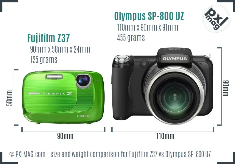 Fujifilm Z37 vs Olympus SP-800 UZ size comparison Fujifilm Z37 vs Olympus SP-800 UZ size comparison