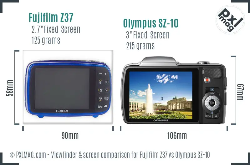 Fujifilm Z37 vs Olympus SZ-10 Screen and Viewfinder comparison
