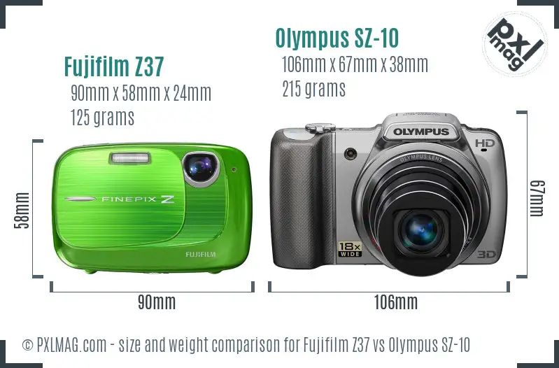 Fujifilm Z37 vs Olympus SZ-10 size comparison