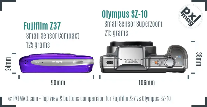 Fujifilm Z37 vs Olympus SZ-10 top view buttons comparison