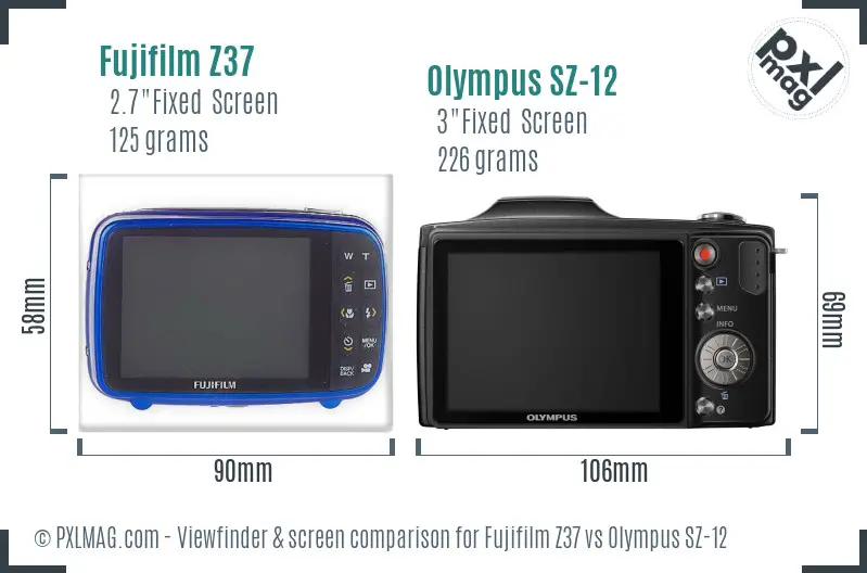 Fujifilm Z37 vs Olympus SZ-12 Screen and Viewfinder comparison