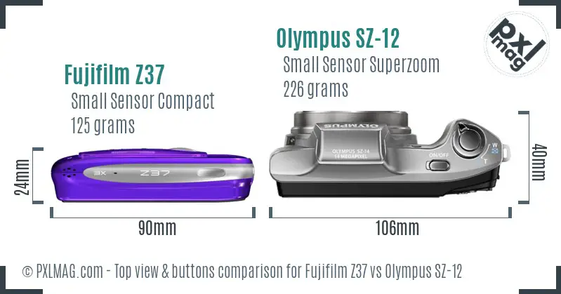 Fujifilm Z37 vs Olympus SZ-12 top view buttons comparison