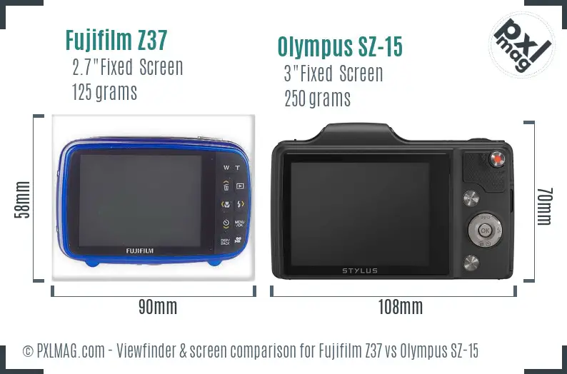 Fujifilm Z37 vs Olympus SZ-15 Screen and Viewfinder comparison