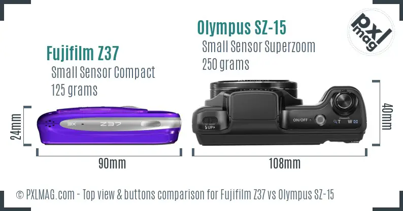 Fujifilm Z37 vs Olympus SZ-15 top view buttons comparison