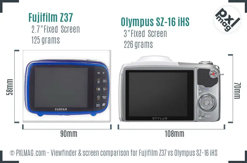 Fujifilm Z37 vs Olympus SZ-16 iHS Screen and Viewfinder comparison