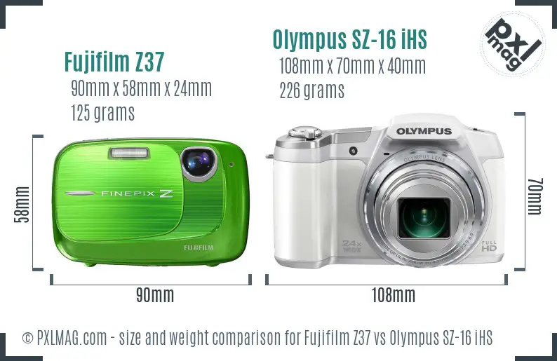 Fujifilm Z37 vs Olympus SZ-16 iHS size comparison