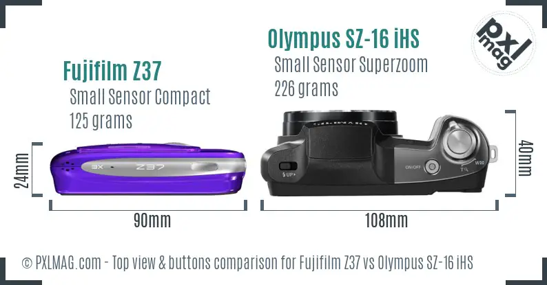 Fujifilm Z37 vs Olympus SZ-16 iHS top view buttons comparison