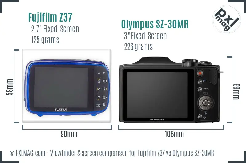 Fujifilm Z37 vs Olympus SZ-30MR Screen and Viewfinder comparison