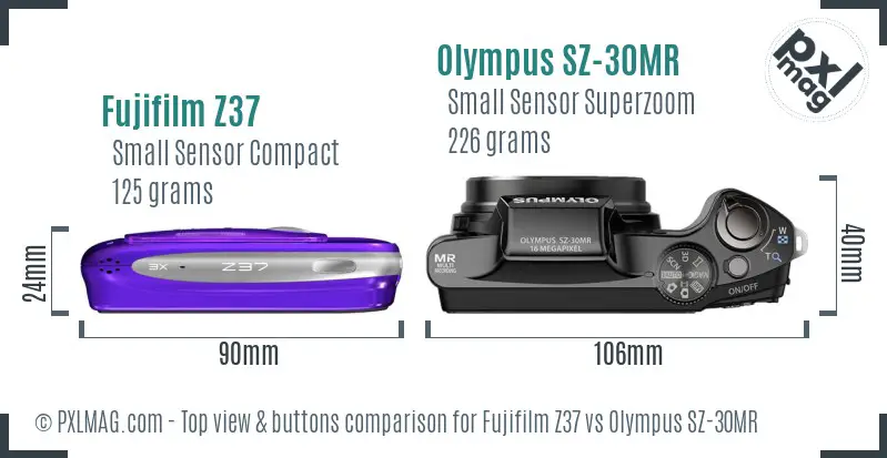 Fujifilm Z37 vs Olympus SZ-30MR top view buttons comparison