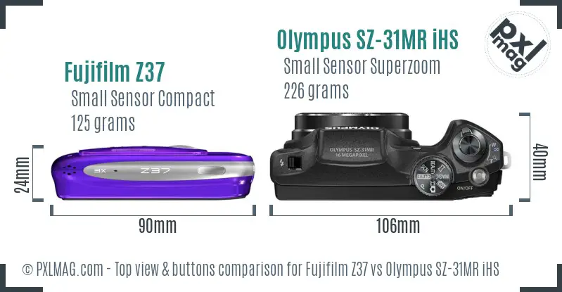 Fujifilm Z37 vs Olympus SZ-31MR iHS top view buttons comparison