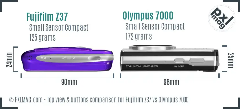 Fujifilm Z37 vs Olympus 7000 top view buttons comparison