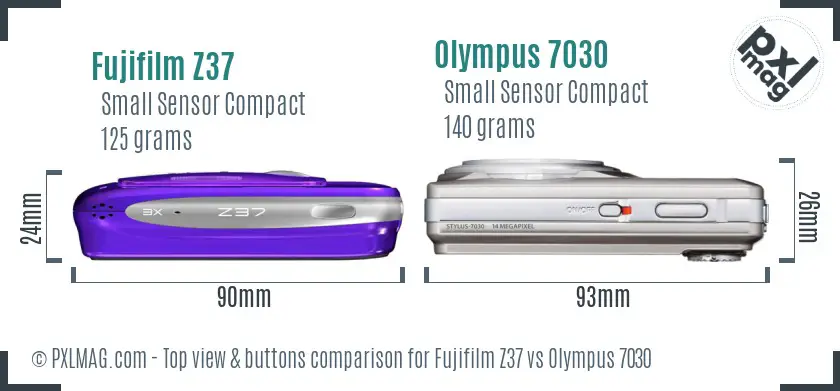 Fujifilm Z37 vs Olympus 7030 top view buttons comparison