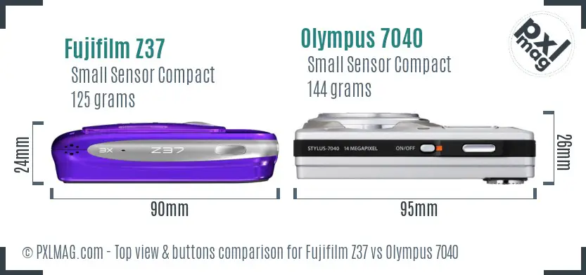 Fujifilm Z37 vs Olympus 7040 top view buttons comparison