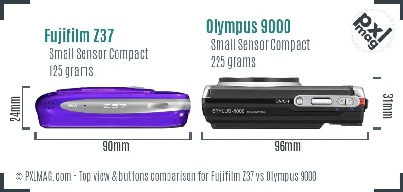 Fujifilm Z37 vs Olympus 9000 top view buttons comparison