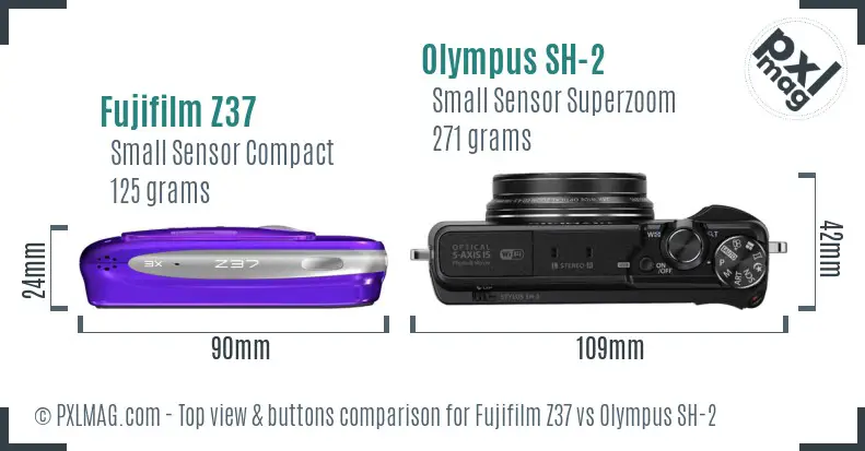 Fujifilm Z37 vs Olympus SH-2 top view buttons comparison