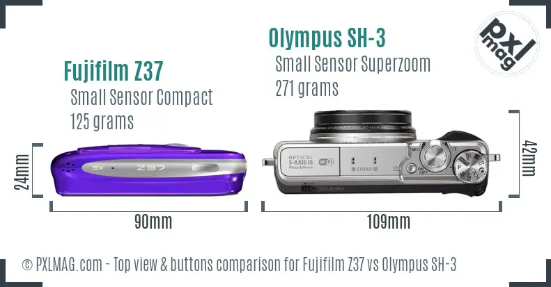 Fujifilm Z37 vs Olympus SH-3 top view buttons comparison Fujifilm Z37 vs Olympus SH-3 top view buttons comparison