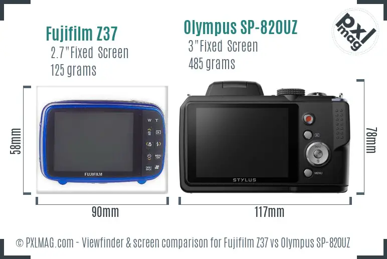 Fujifilm Z37 vs Olympus SP-820UZ Screen and Viewfinder comparison