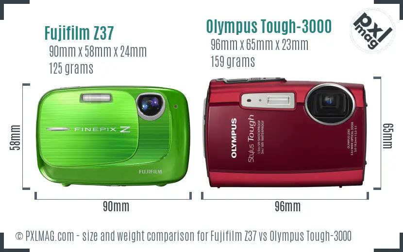 Fujifilm Z37 vs Olympus Tough-3000 size comparison