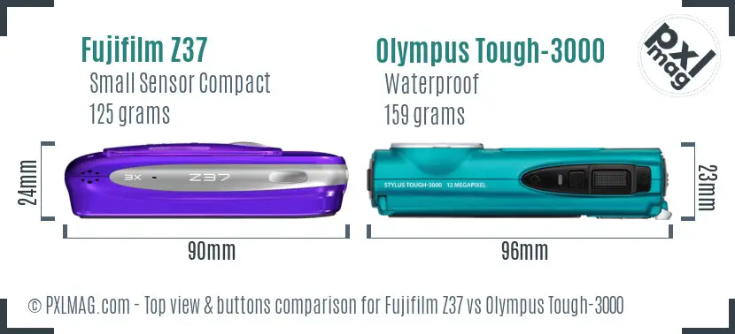 Fujifilm Z37 vs Olympus Tough-3000 top view buttons comparison