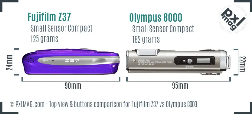 Fujifilm Z37 vs Olympus 8000 top view buttons comparison