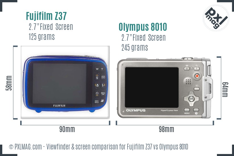 Fujifilm Z37 vs Olympus 8010 Screen and Viewfinder comparison