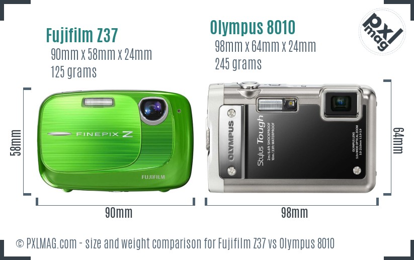 Fujifilm Z37 vs Olympus 8010 size comparison