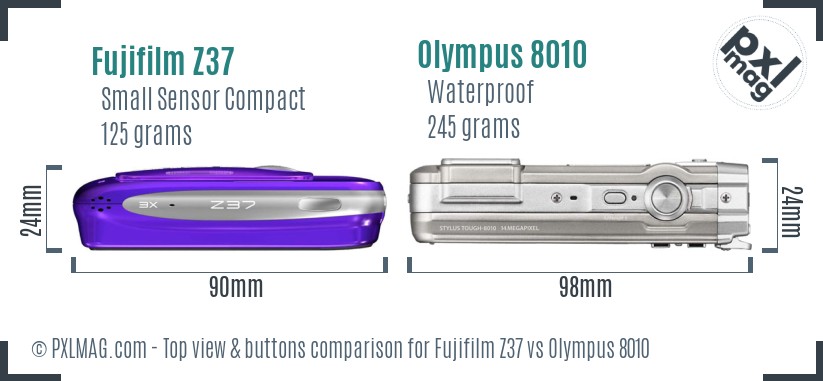 Fujifilm Z37 vs Olympus 8010 top view buttons comparison