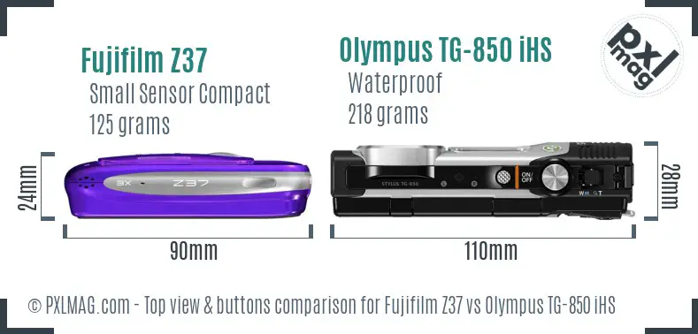Fujifilm Z37 vs Olympus TG-850 iHS top view buttons comparison
