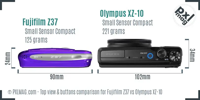 Fujifilm Z37 vs Olympus XZ-10 top view buttons comparison Fujifilm Z37 vs Olympus XZ-10 top view buttons comparison