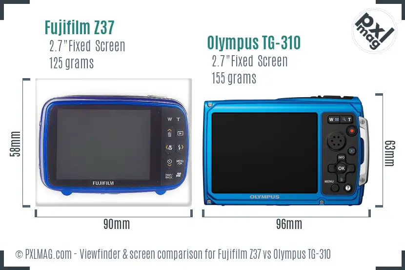 Fujifilm Z37 vs Olympus TG-310 Screen and Viewfinder comparison