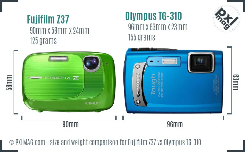 Fujifilm Z37 vs Olympus TG-310 size comparison