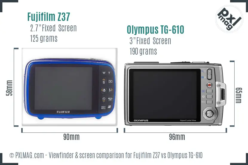 Fujifilm Z37 vs Olympus TG-610 Screen and Viewfinder comparison