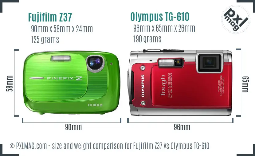 Fujifilm Z37 vs Olympus TG-610 size comparison