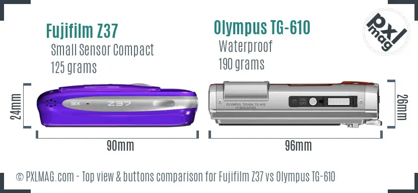 Fujifilm Z37 vs Olympus TG-610 top view buttons comparison